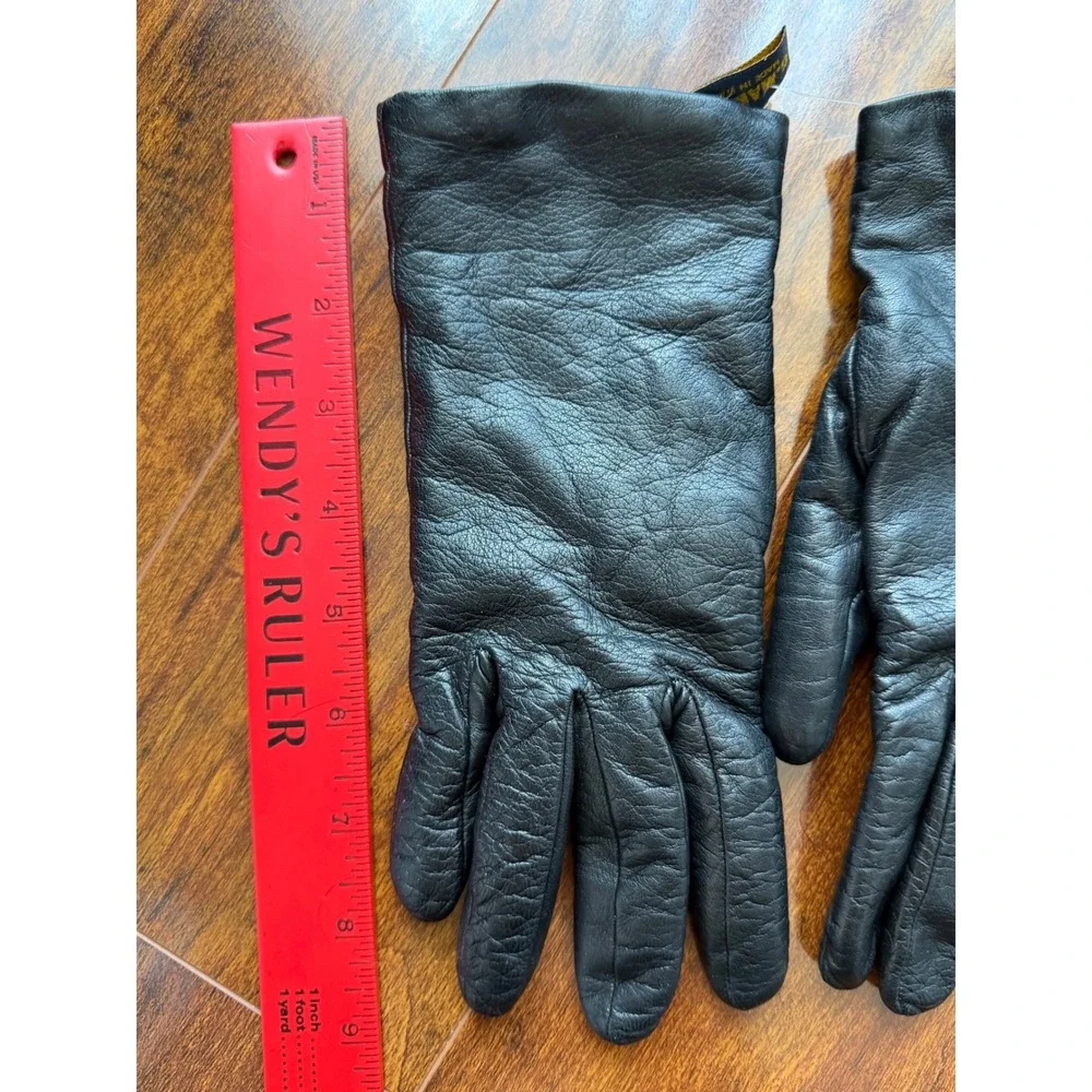 G. Marino Black Italian Leather Gloves Wool Lined Made Italy Size 7.5 RN 59478